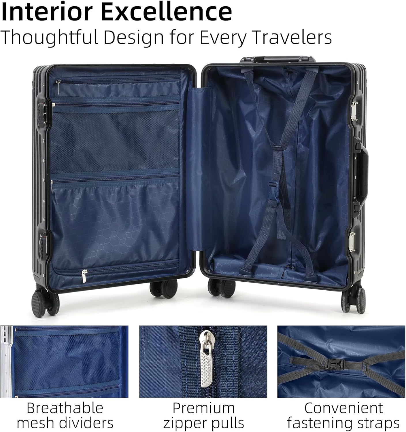 Aluminium Frame Carry-On Luggage with TSA Lock & Silent Wheels