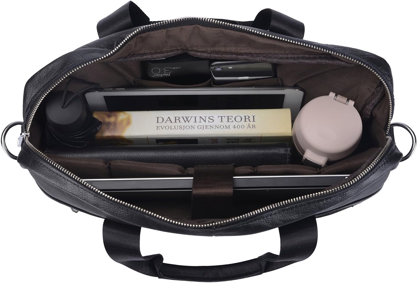 Premium Cowhide Leather 15” Business Briefcase with Organiser Compartments