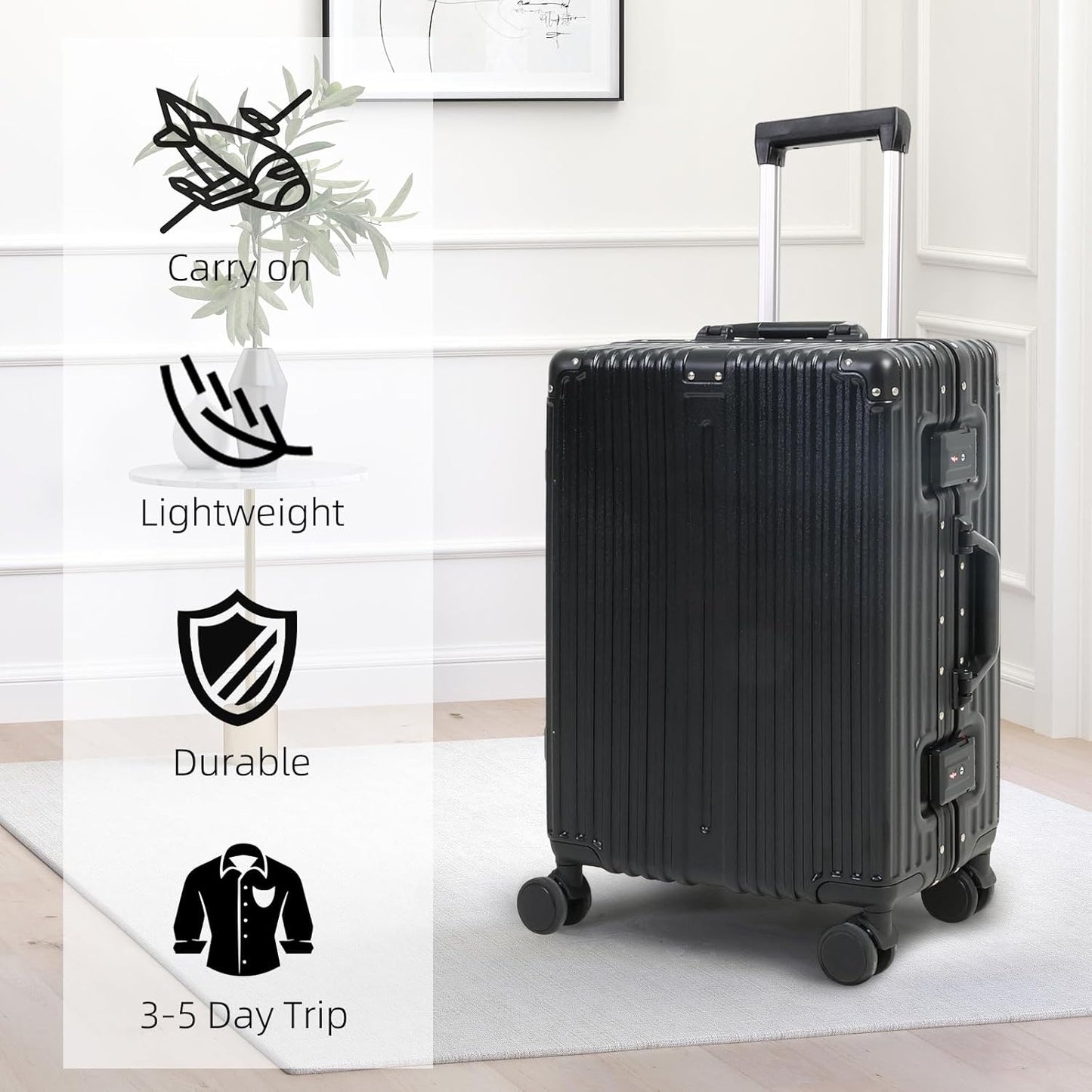 Aluminium Frame Carry-On Luggage with TSA Lock & Silent Wheels