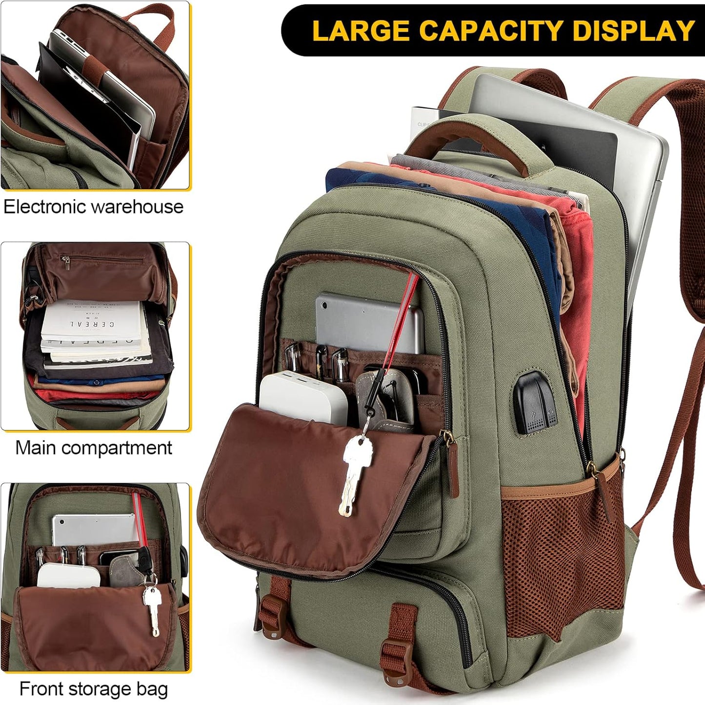 AA OUT OF STOCK Anti-Theft Canvas Laptop & Travel Backpack with USB Port – Fits up to 17.3"