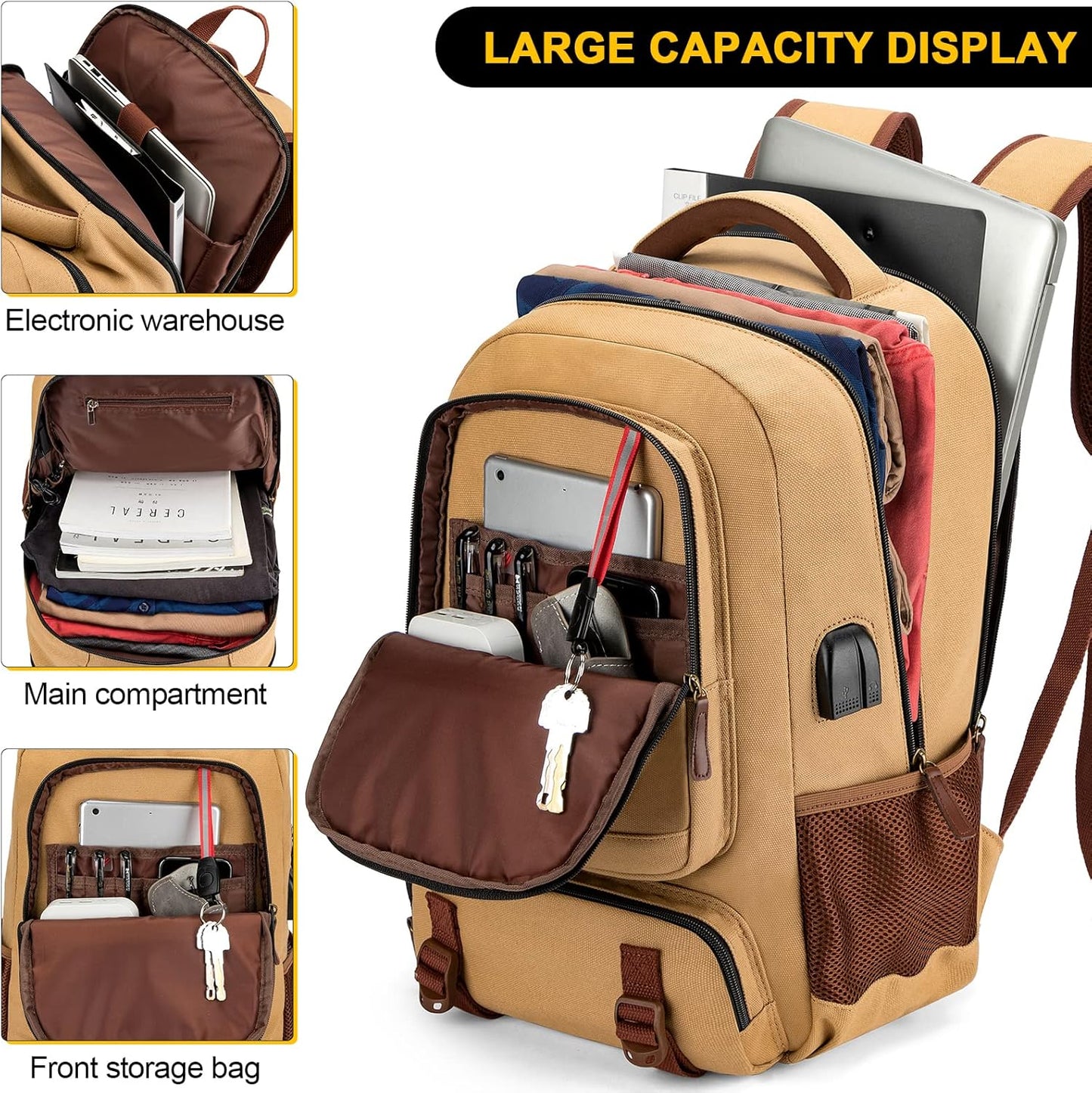 AA OUT OF STOCK Anti-Theft Canvas Laptop & Travel Backpack with USB Port – Fits up to 17.3"