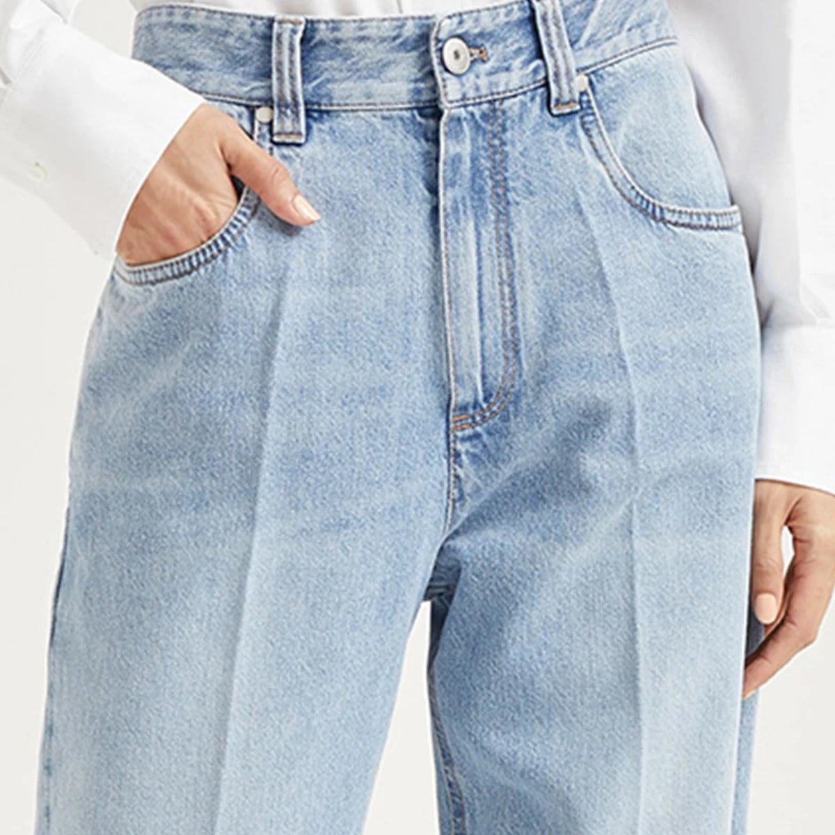 Light blue high-waisted straight jeans