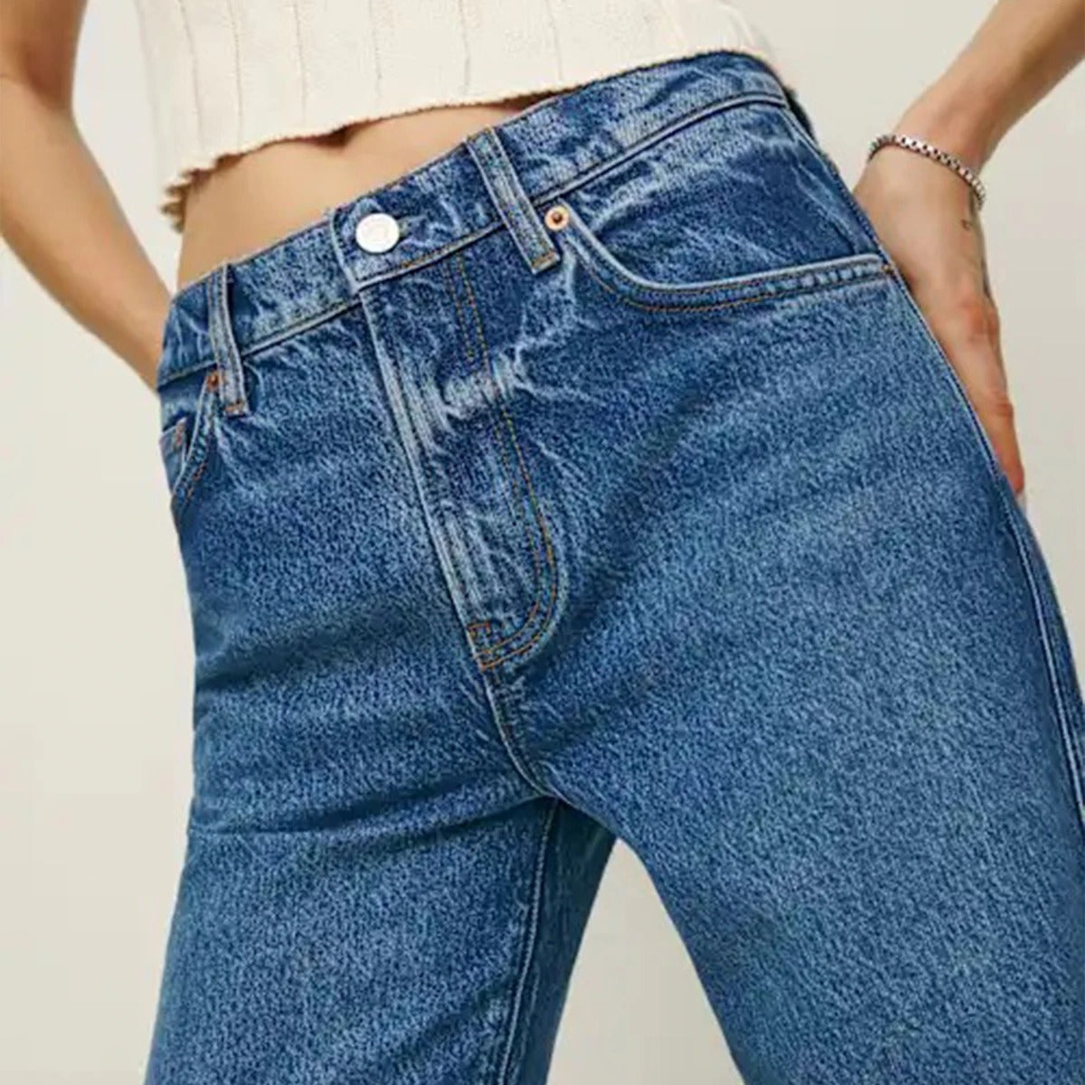 Mid blue straight leg jeans