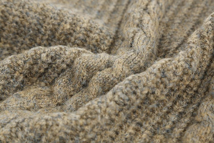 Taupe cable knit jumper with V-neckline