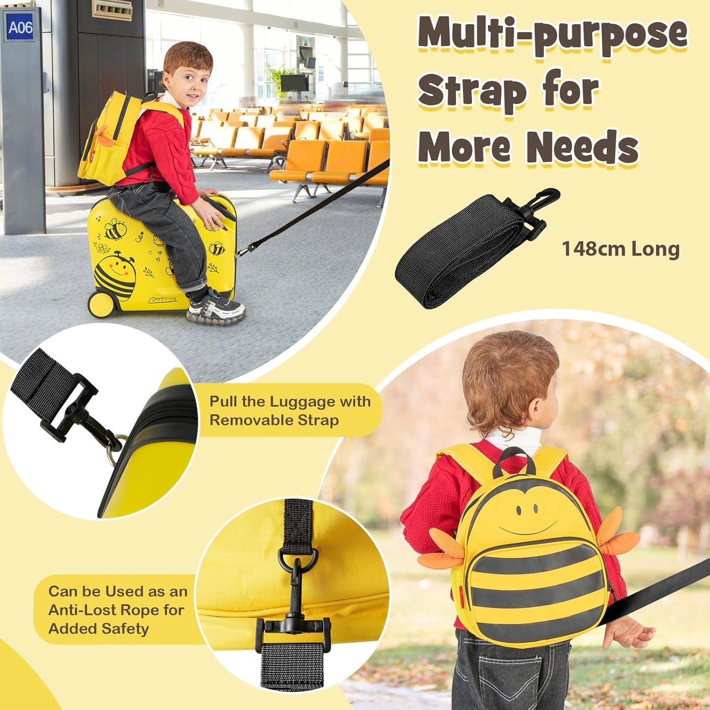 Children’s 2-Piece Ride-On Suitcase and Travel Backpack with Spinner Wheels