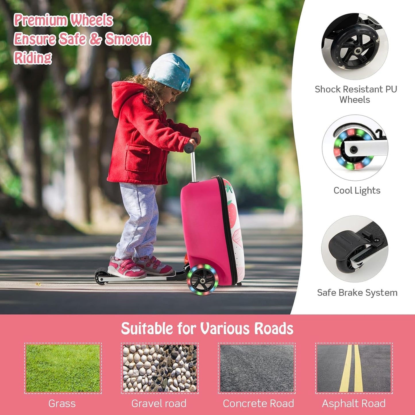 AA OUT OF STOCK Children’s 2-in-1 Ride-On Scooter Suitcase with LED Wheels