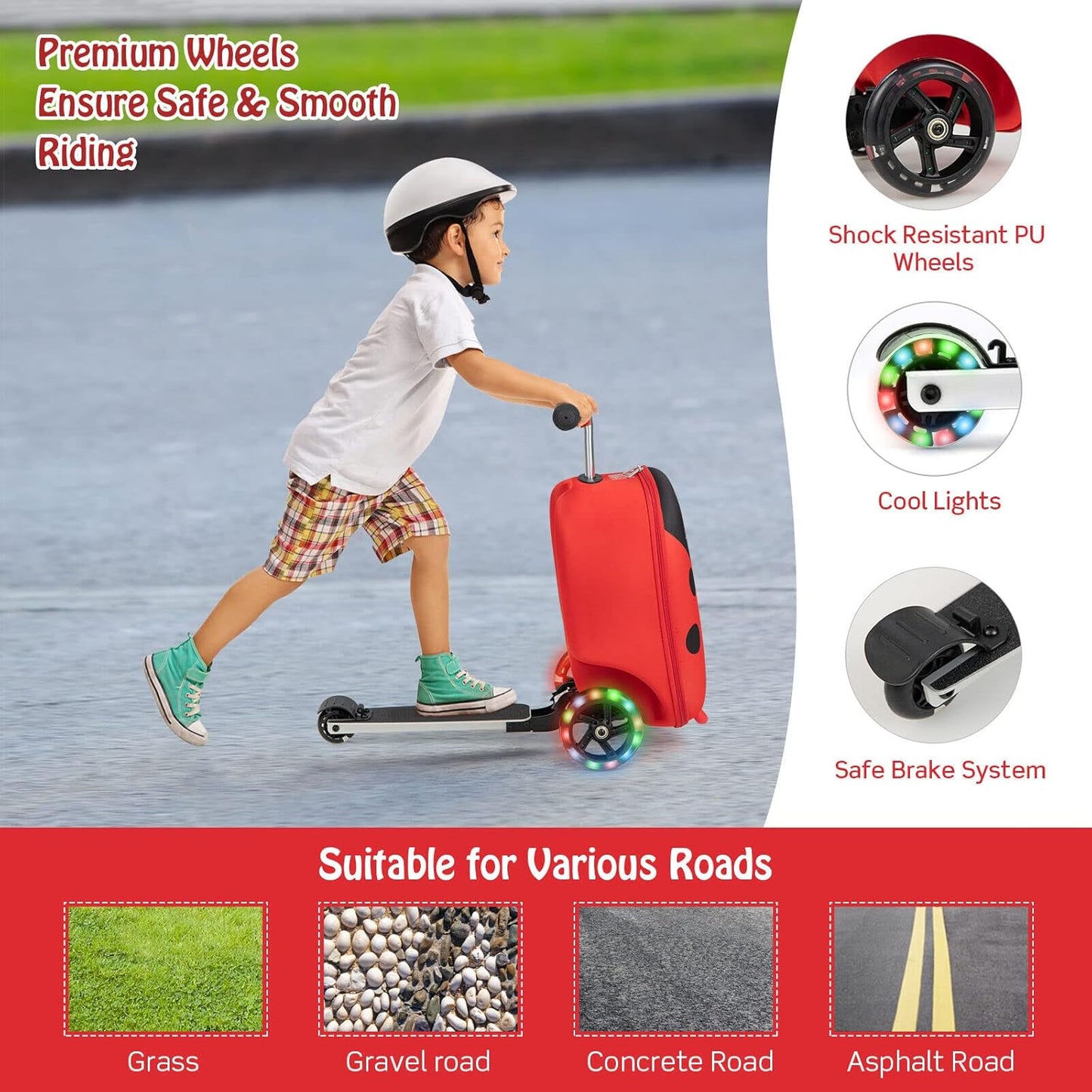 AA OUT OF STOCK Children’s 2-in-1 Ride-On Scooter Suitcase with LED Wheels