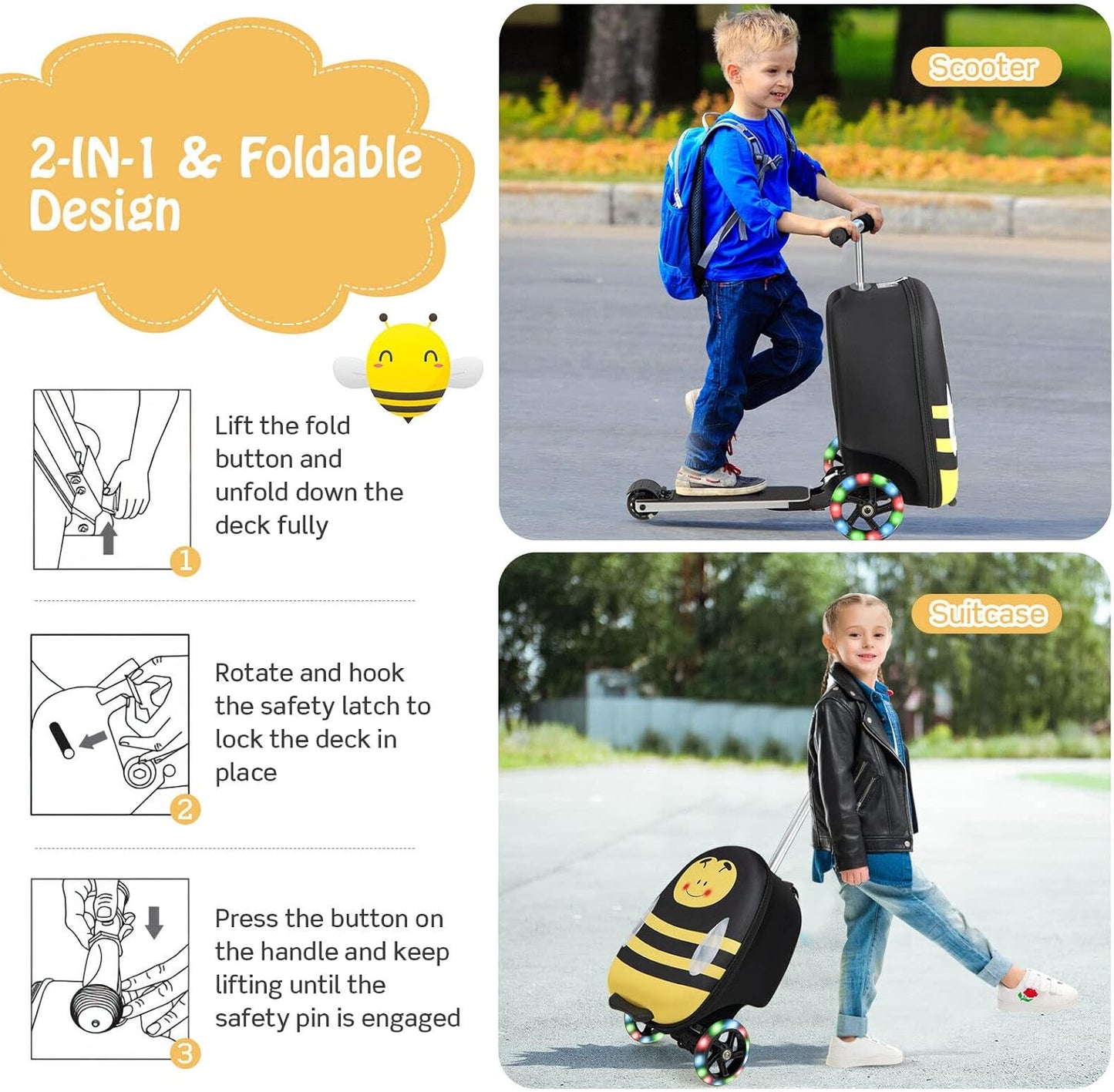 AA OUT OF STOCK Children’s 2-in-1 Ride-On Scooter Suitcase with LED Wheels