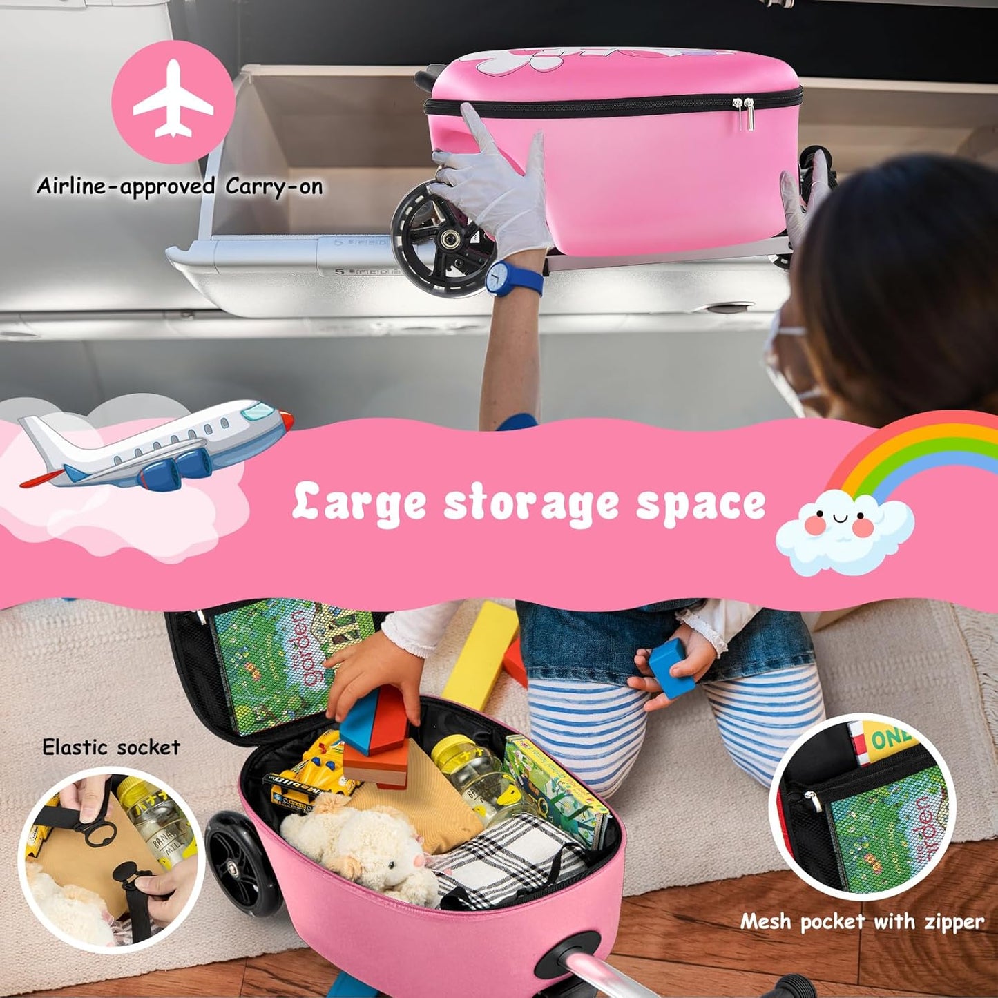 AA OUT OF STOCK Children’s 2-in-1 Ride-On Scooter Suitcase with LED Wheels