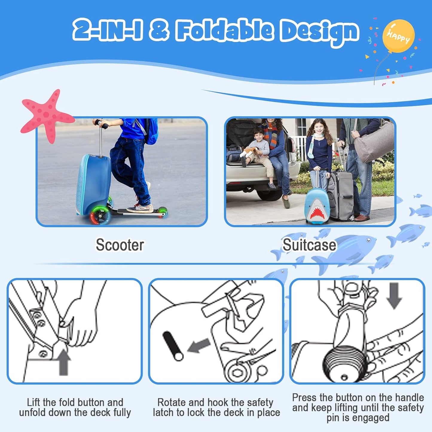 AA OUT OF STOCK Children’s 2-in-1 Ride-On Scooter Suitcase with LED Wheels