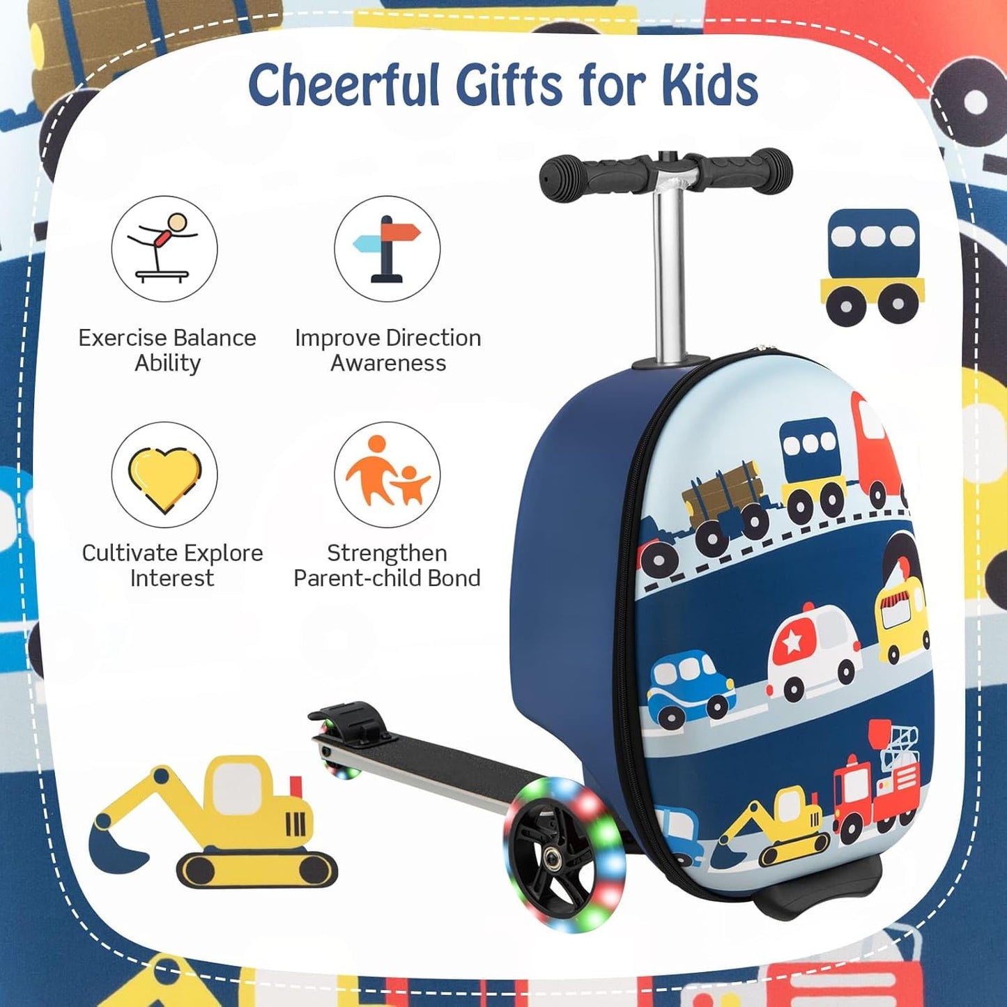 AA OUT OF STOCK Children’s 2-in-1 Ride-On Scooter Suitcase with LED Wheels