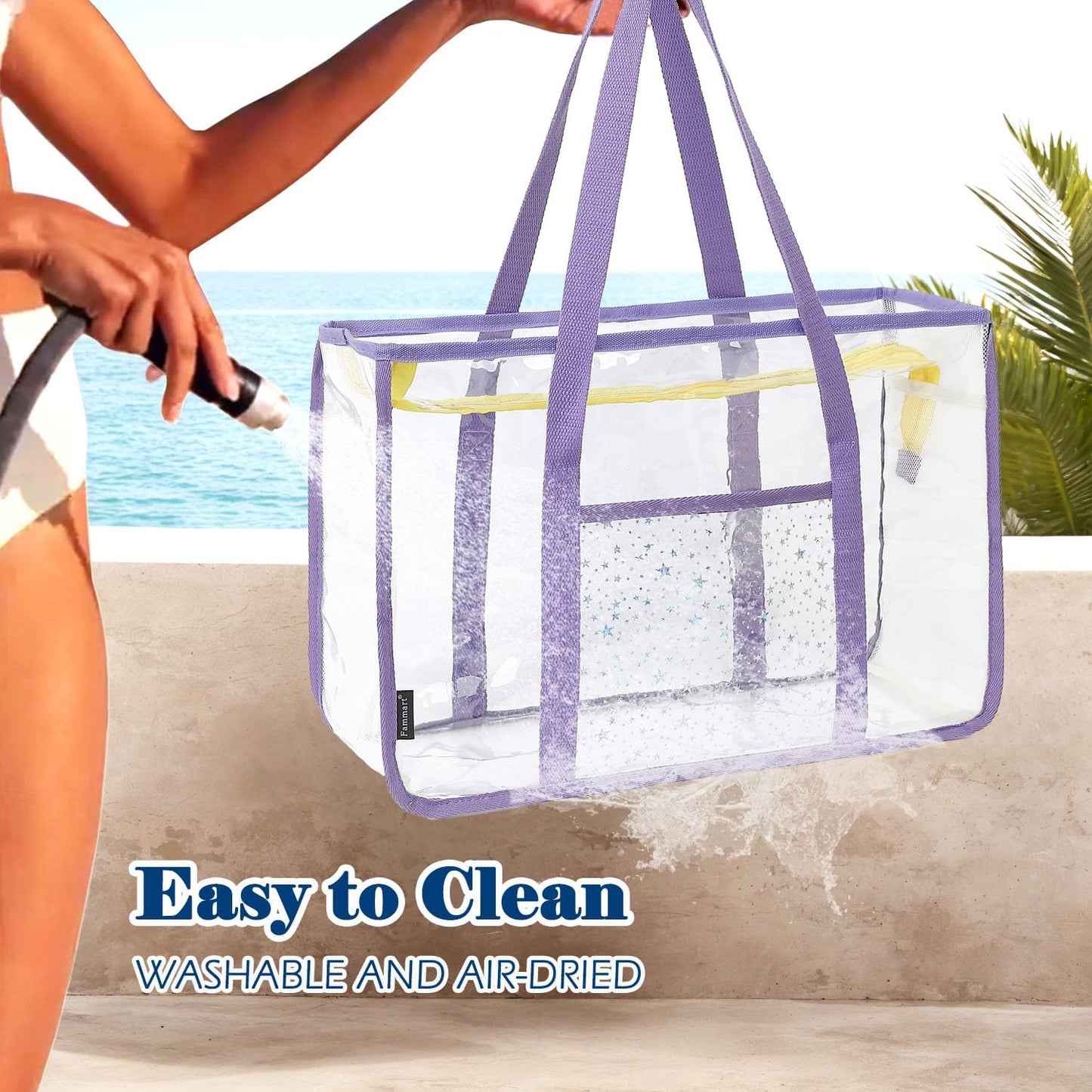 Buy 1, Get 1 FREE – Extra Large Clear Mesh Beach Tote with 8 Pockets – ClearWave