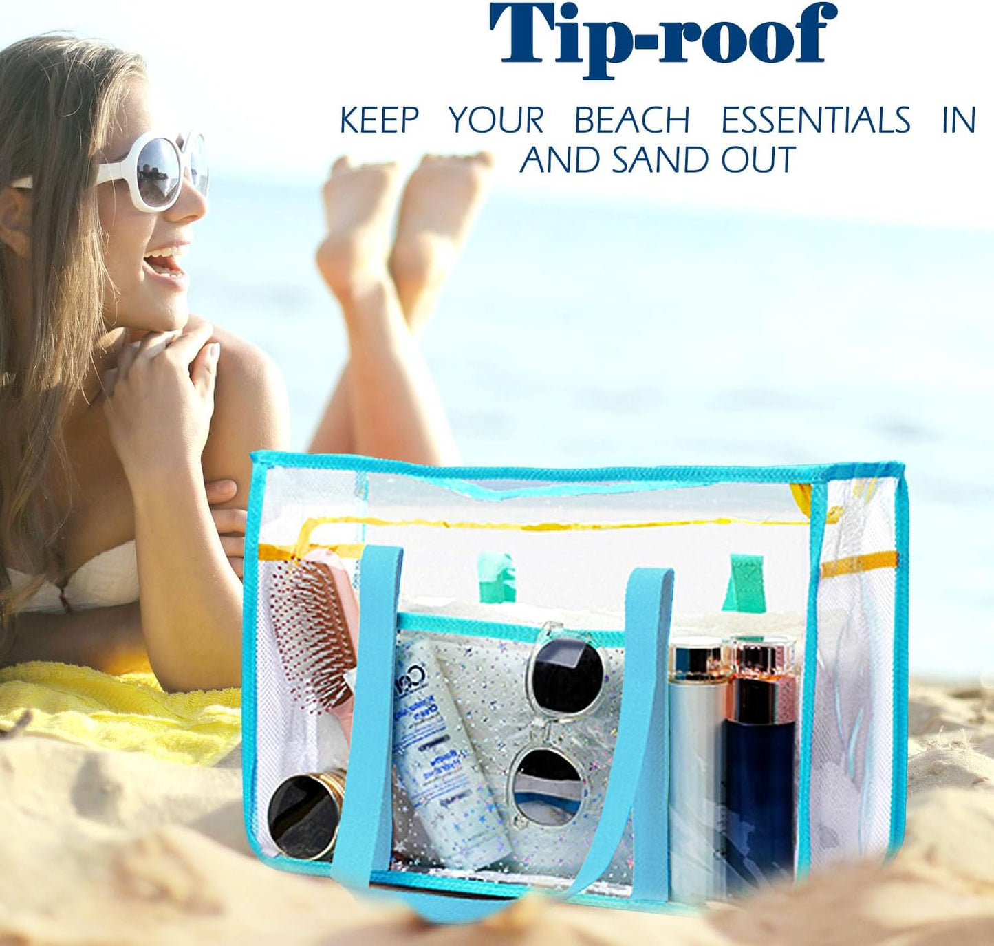 Buy 1, Get 1 FREE – Extra Large Clear Mesh Beach Tote with 8 Pockets – ClearWave