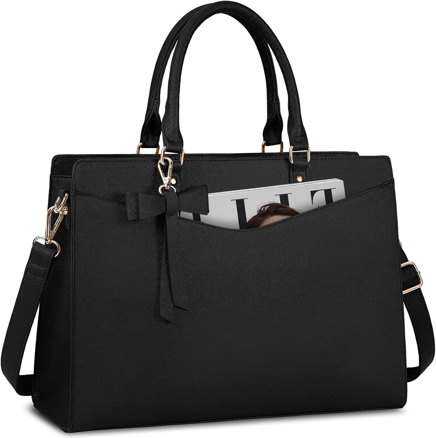 Waterproof PU Leather Laptop Tote Bag with Multi-Pocket Design for Women