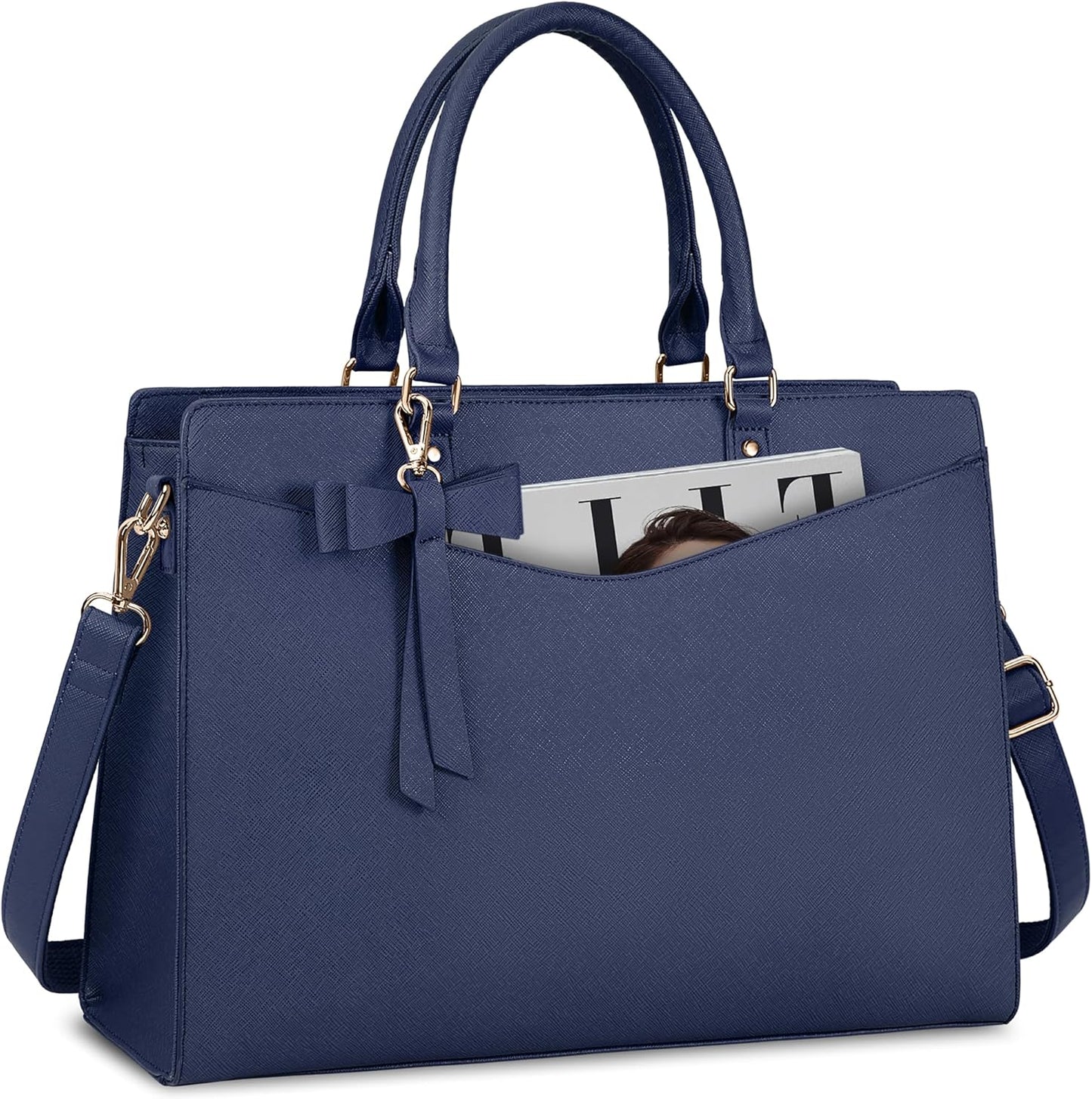 Waterproof PU Leather Laptop Tote Bag with Multi-Pocket Design for Women