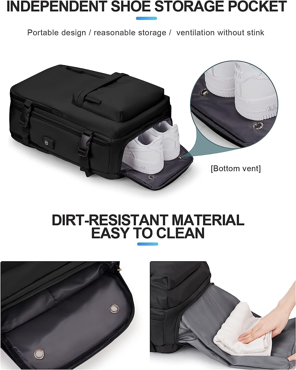 40L Waterproof Travel Backpack with Shoe Compartment & USB Port – 14” Laptop Fit