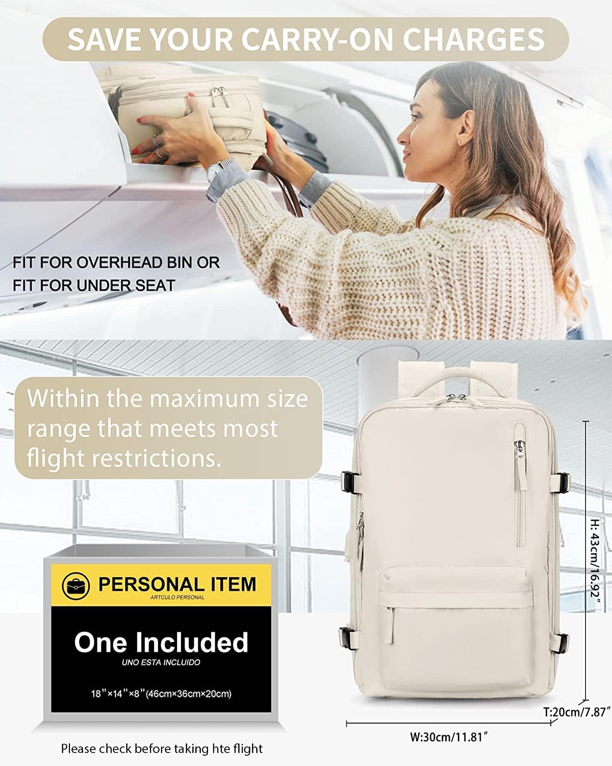 40L Waterproof Travel Backpack with Shoe Compartment & USB Port – 14” Laptop Fit