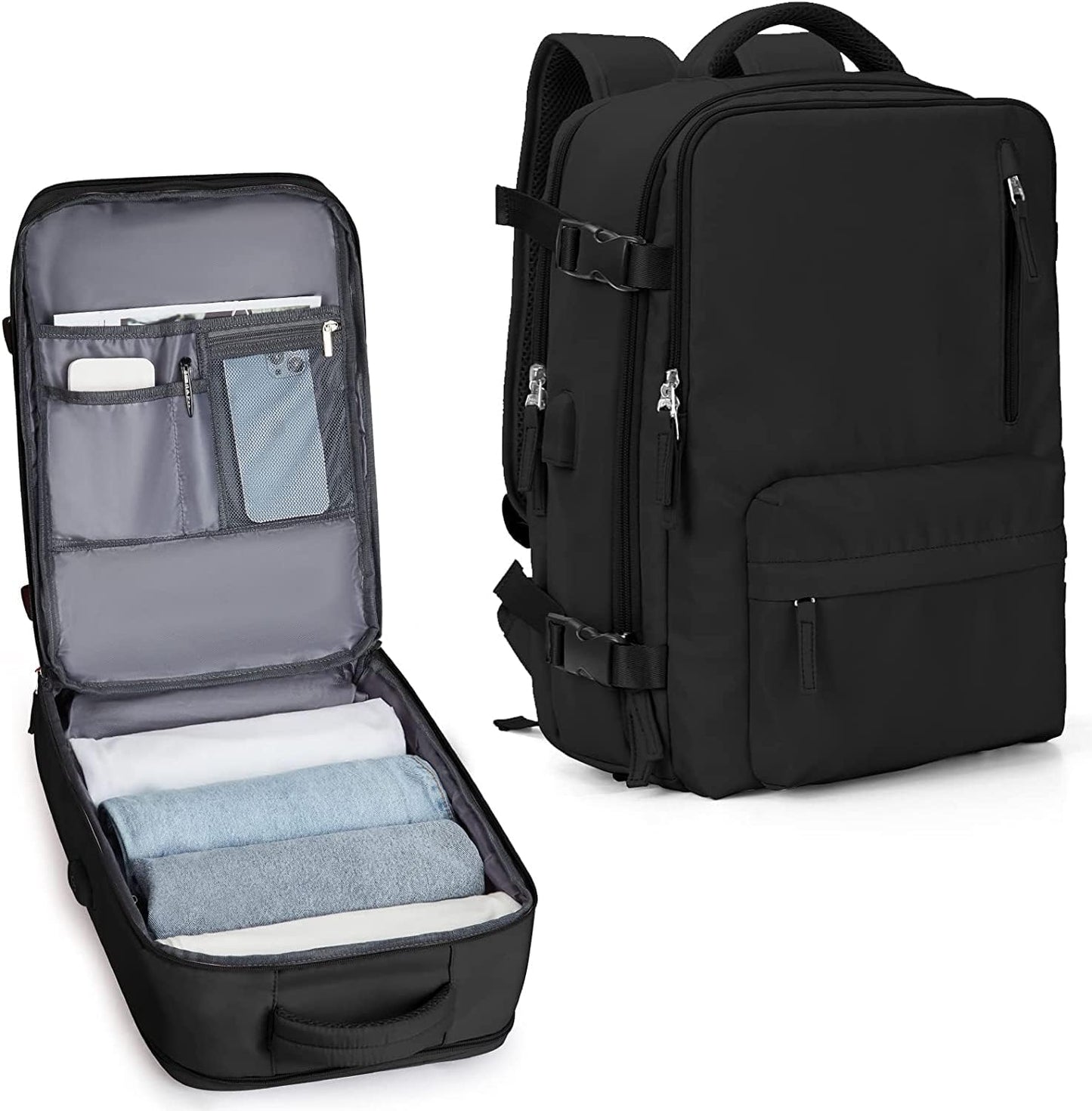 40L Waterproof Travel Backpack with Shoe Compartment & USB Port – 14” Laptop Fit