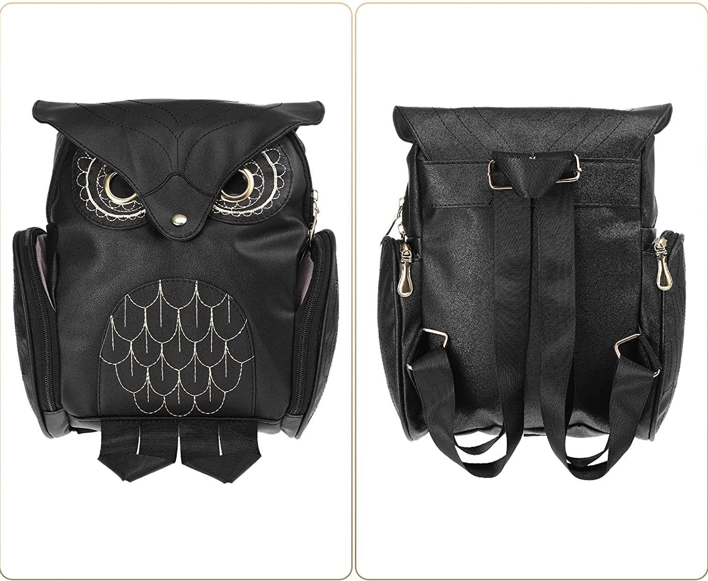 PU Leather Owl Print Backpack for Women – Multi-Pocket Design