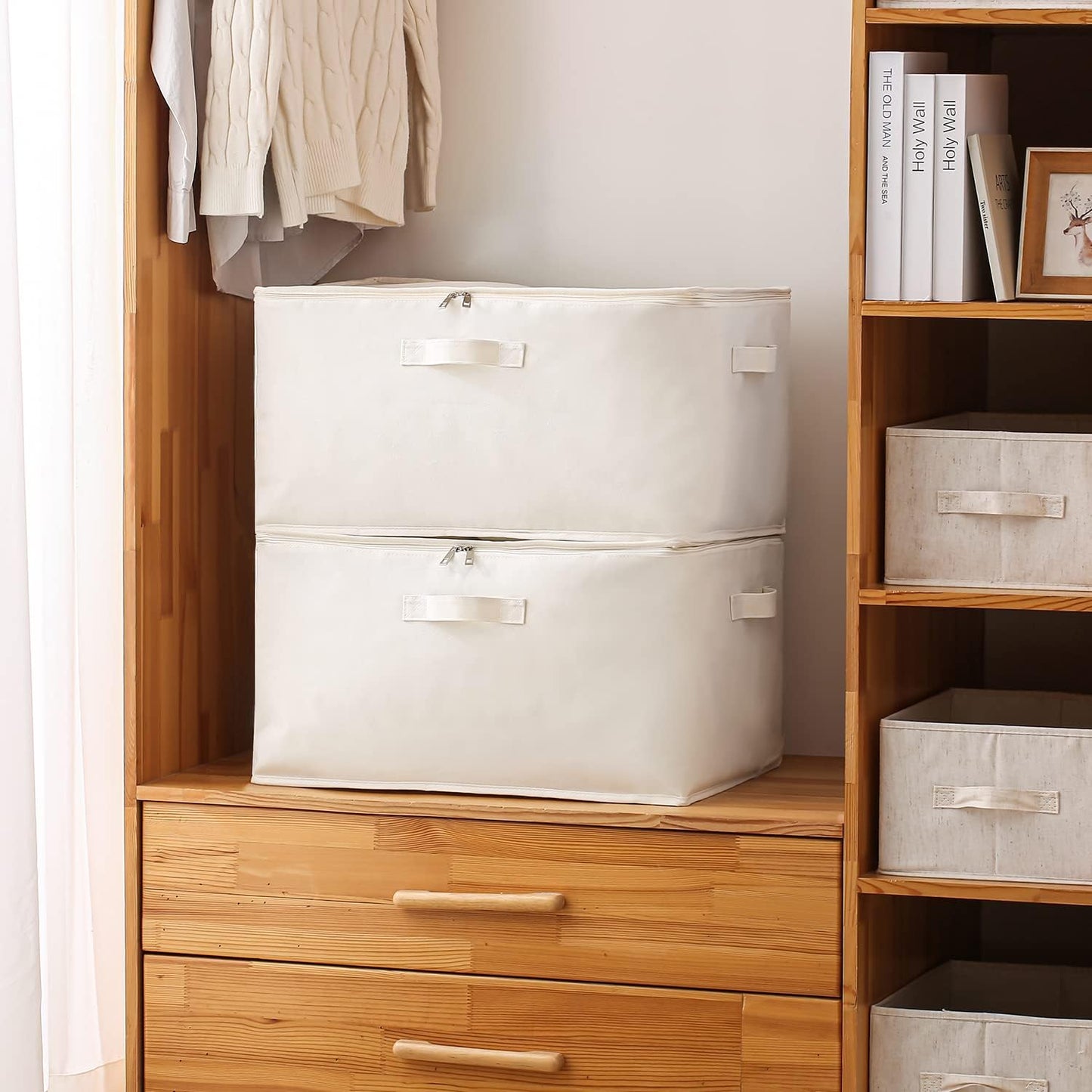 Canvas Clothes Storage Organiser Set – Dual Zipper Bag with Handles & Window