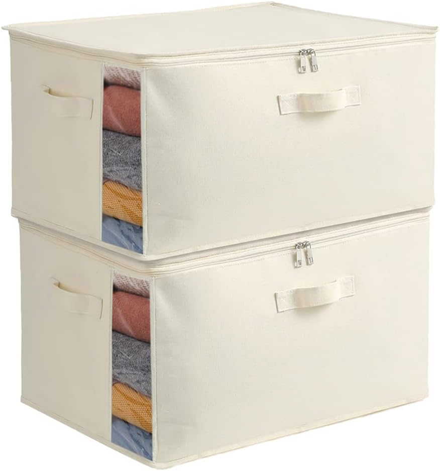 Canvas Clothes Storage Organiser Set – Dual Zipper Bag with Handles & Window