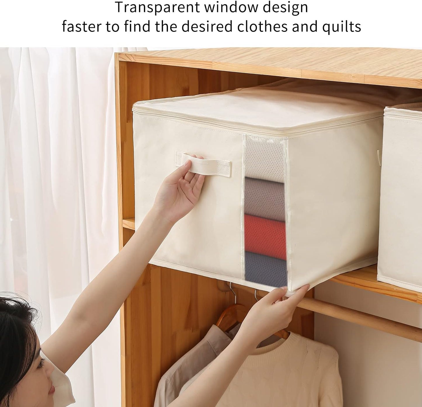 Canvas Clothes Storage Organiser Set – Dual Zipper Bag with Handles & Window