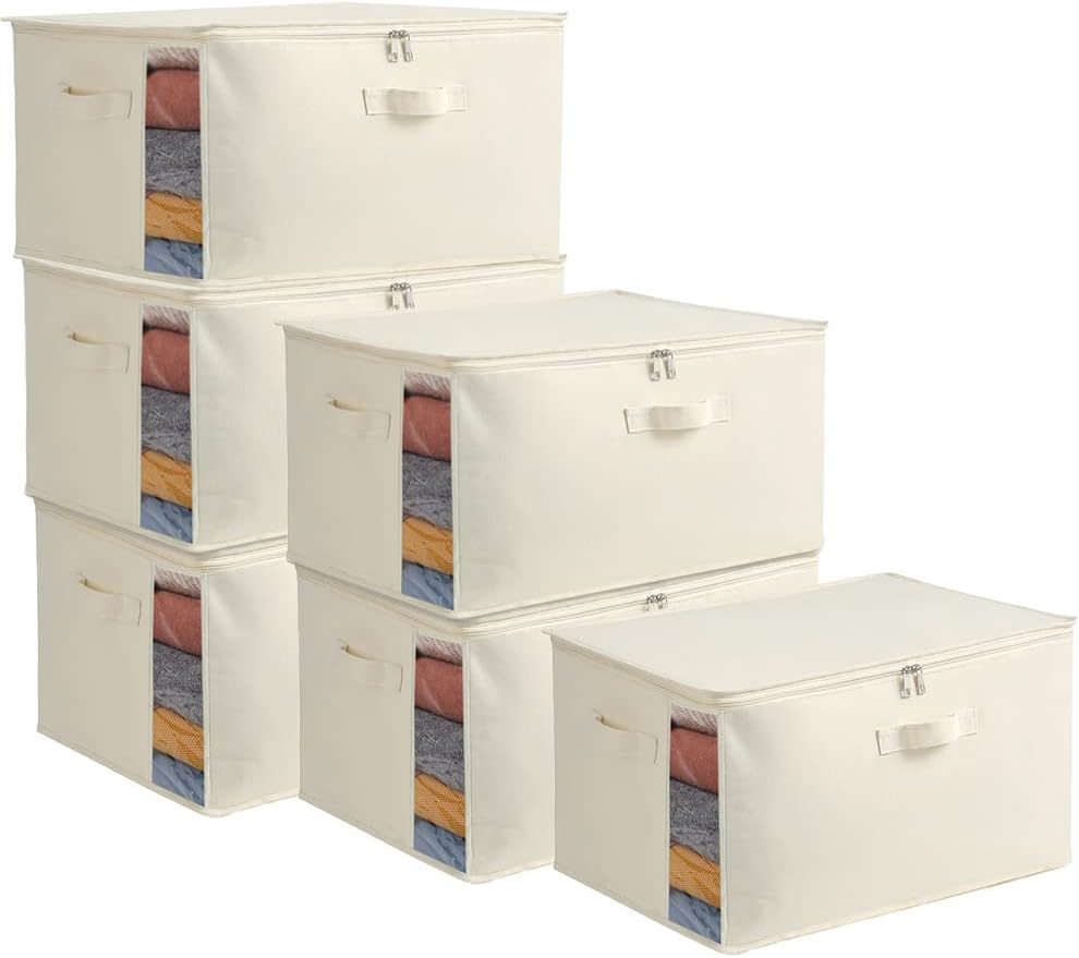 Canvas Clothes Storage Organiser Set – Dual Zipper Bag with Handles & Window