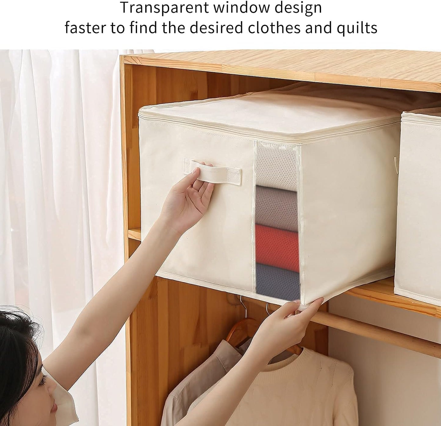Canvas Clothes Storage Organiser Set – Dual Zipper Bag with Handles & Window