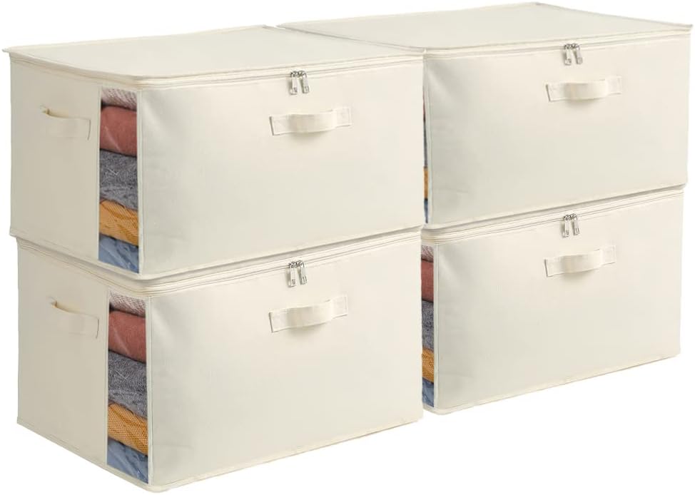 Canvas Clothes Storage Organiser Set – Dual Zipper Bag with Handles & Window