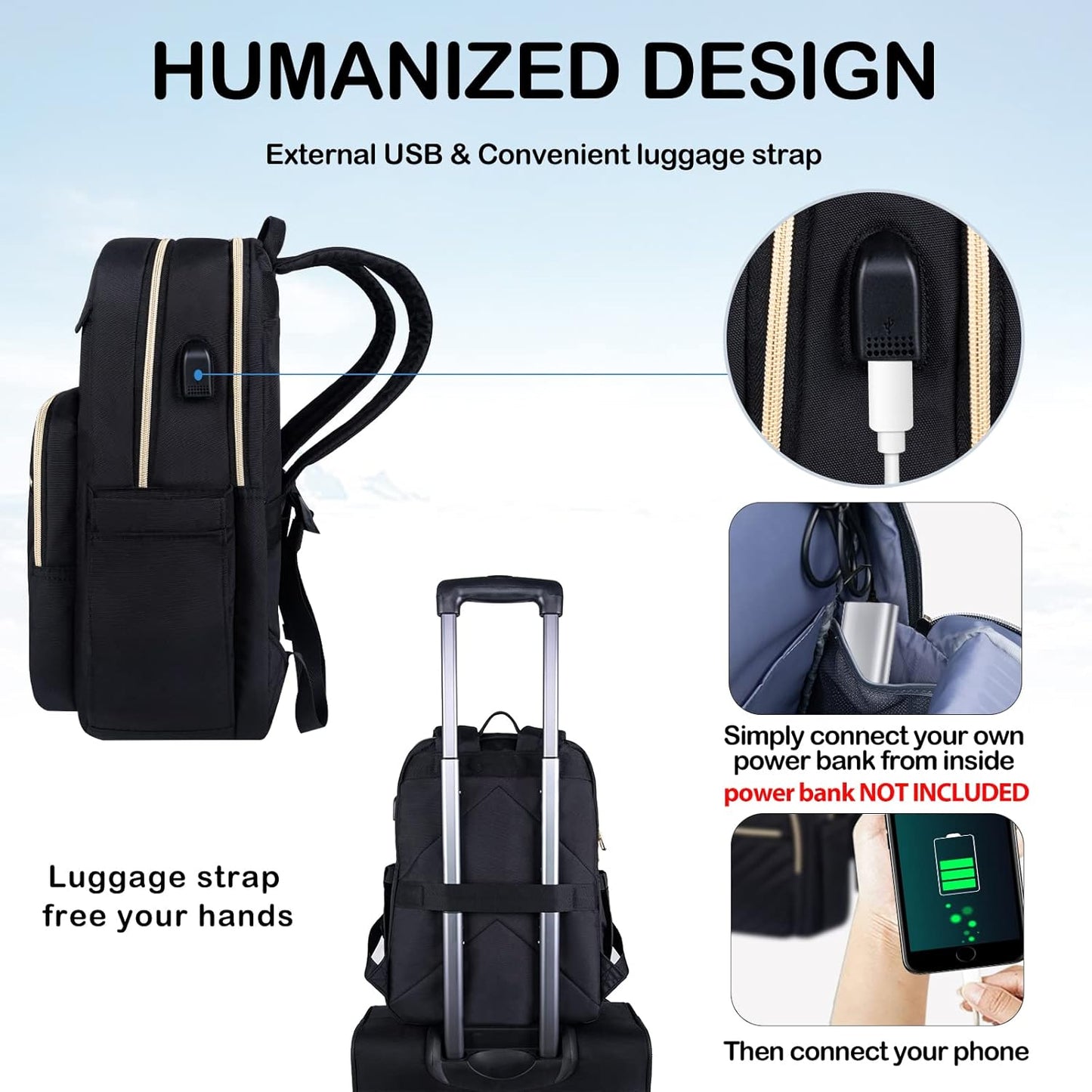 Lightweight Waterproof Laptop Backpack with USB Port – 15.6" Compatible