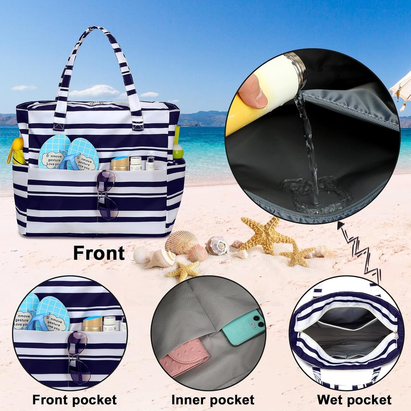 Extra Large Waterproof Beach Tote with Wet Compartment – Buy 1, Take 1 FREE