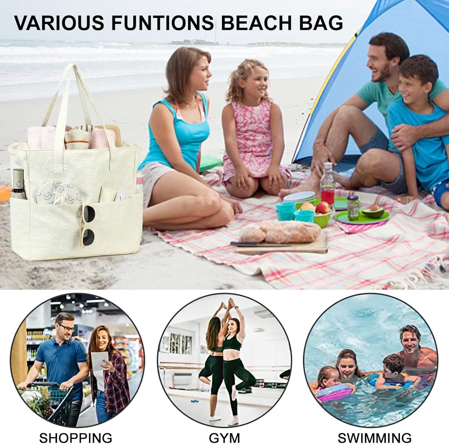 Extra Large Waterproof Beach Tote with Wet Compartment – Buy 1, Take 1 FREE