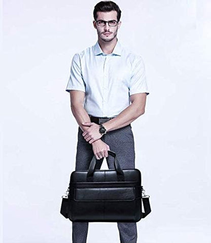 Premium Cowhide Leather 15” Business Briefcase with Organiser Compartments
