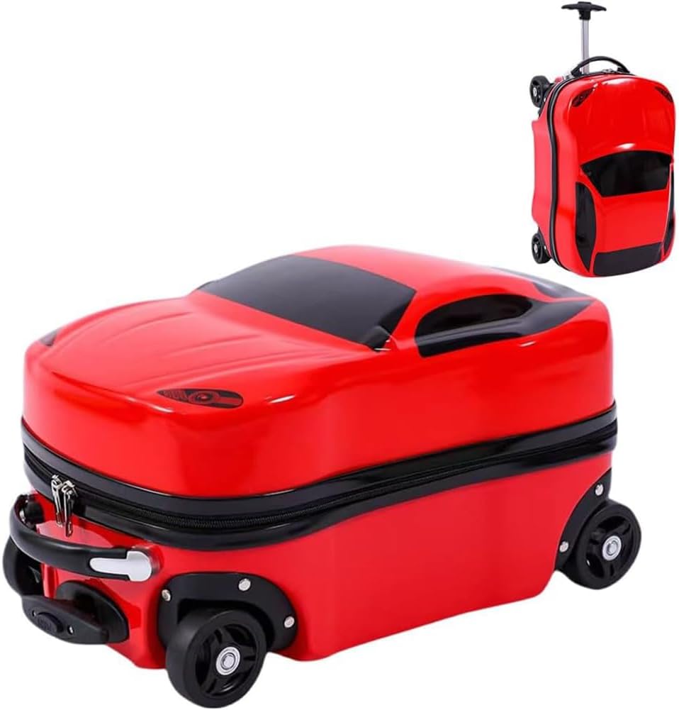 18” Kids Pull-Along Car Suitcase with Retractable Handle
