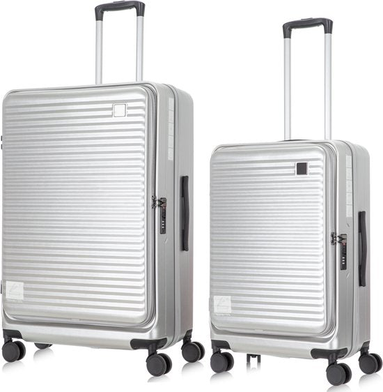 2-piece hard-shell suitcase set with laptop compartment – Berlin-Silver-The Livary