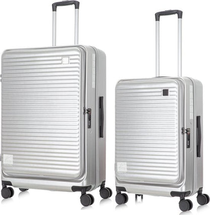 2-piece hard-shell suitcase set with laptop compartment – Berlin-Silver-The Livary
