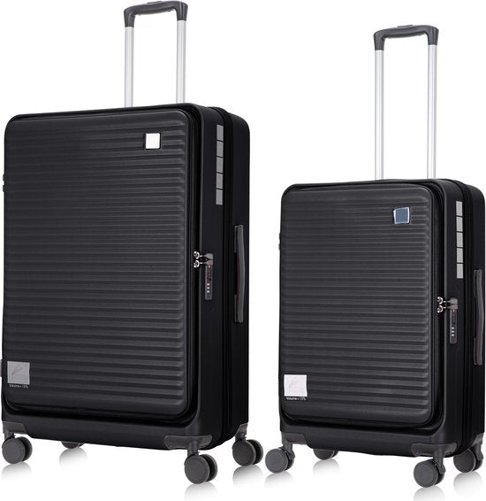 2-piece hard-shell suitcase set with laptop compartment – Berlin-Black-The Livary