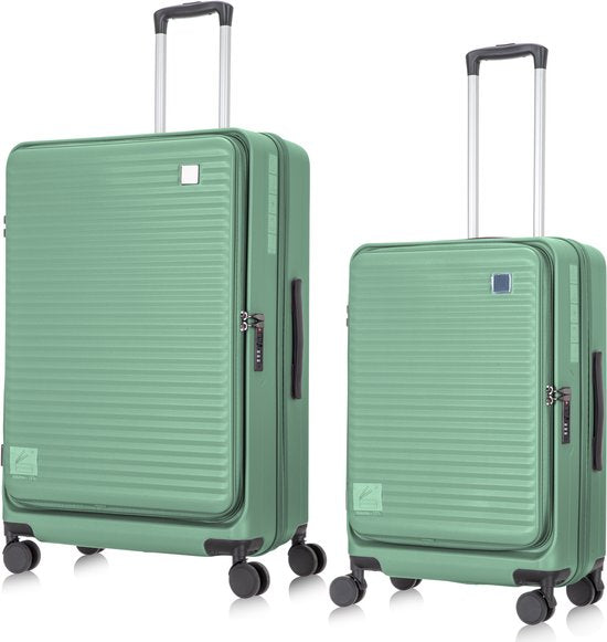 2-piece hard-shell suitcase set with laptop compartment – Berlin-Light green-The Livary