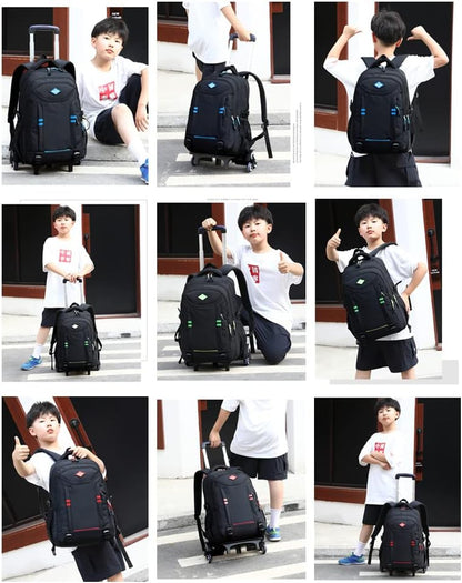 Multi-Pocket Rolling School Backpack for Boys – Convertible Trolley Bag