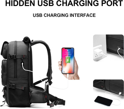 50L Waterproof Travel Backpack with Shoe Compartment & USB Port