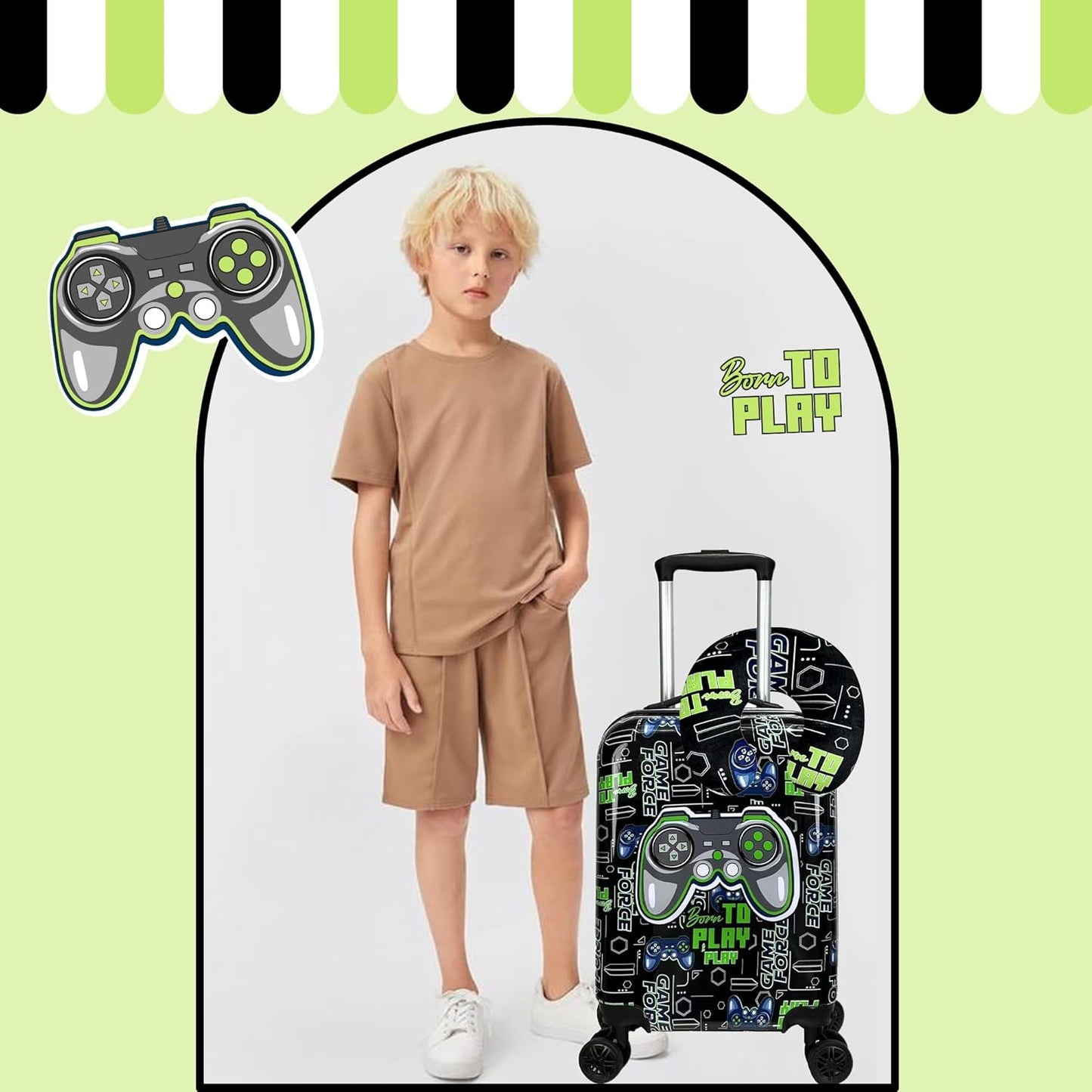Kids’ Cabin-Size Hardshell Luggage Set with Spinner Wheels – Game Day