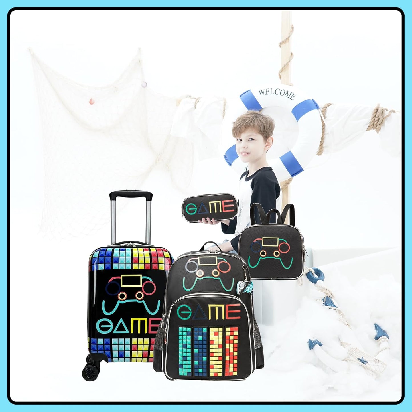 Kids’ Cabin-Size Hardshell Luggage Set with Spinner Wheels – Game Day