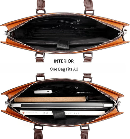 Genuine Leather Multi-Compartment Business Briefcase for Professionals