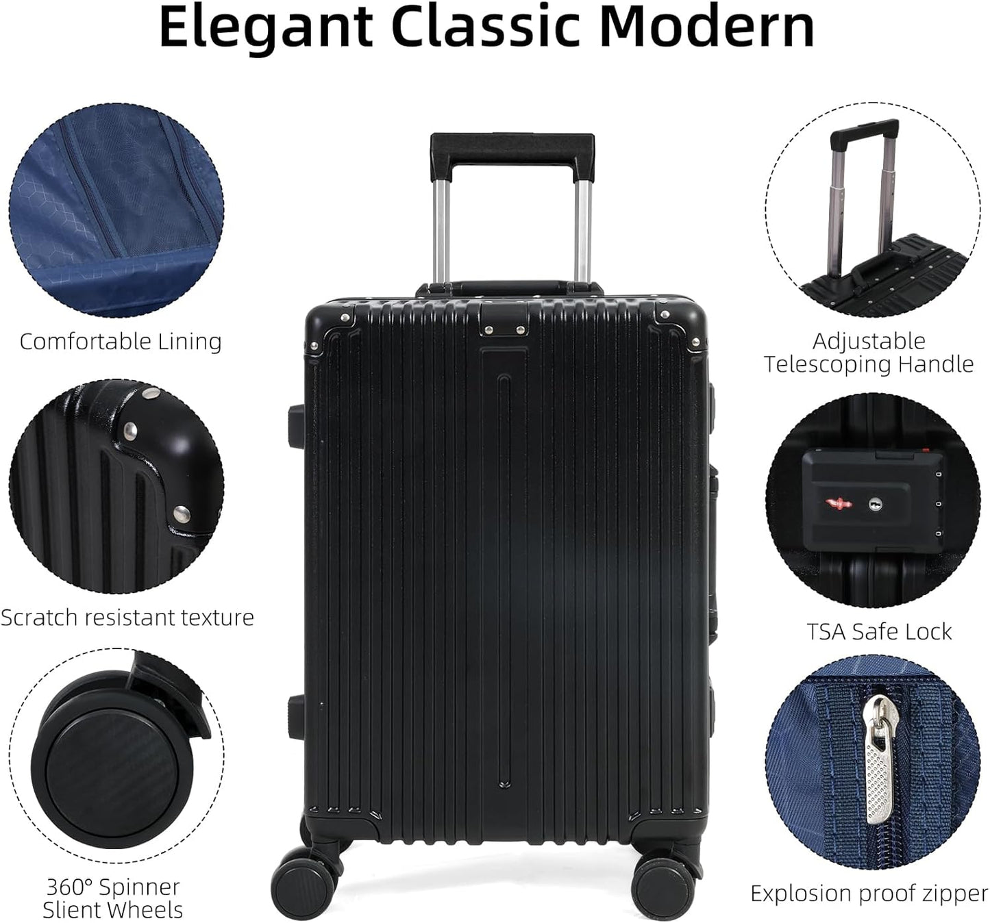 Aluminium Frame Carry-On Luggage with TSA Lock & Silent Wheels