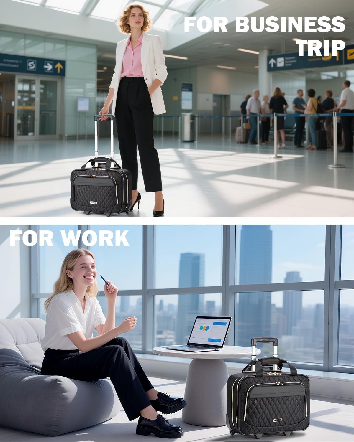 15.6" Rolling Laptop Bag with Multiple Compartments & Flight-Approved Size