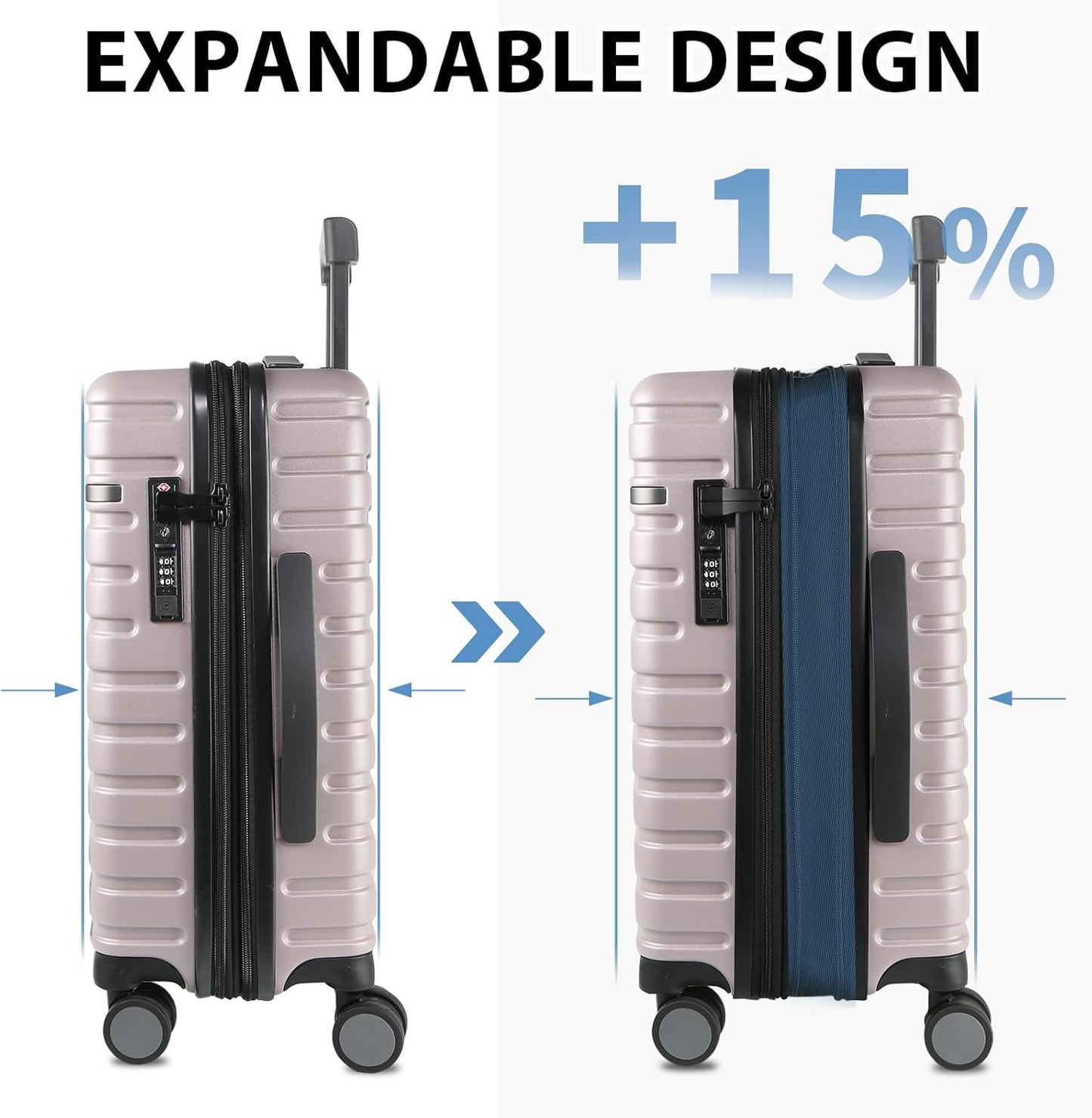 Expandable Hard Shell Carry-On Luggage with Spinner Wheels & TSA Lock