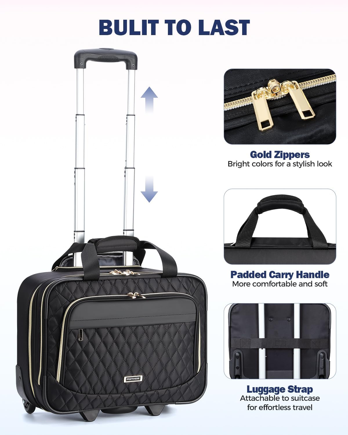 15.6" Rolling Laptop Bag with Multiple Compartments & Flight-Approved Size