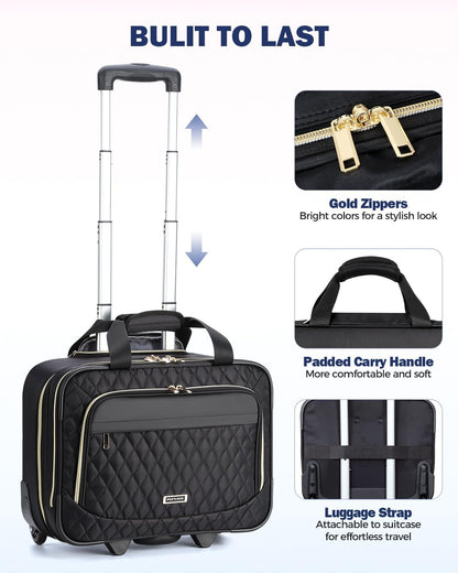 15.6" Rolling Laptop Bag with Multiple Compartments & Flight-Approved Size