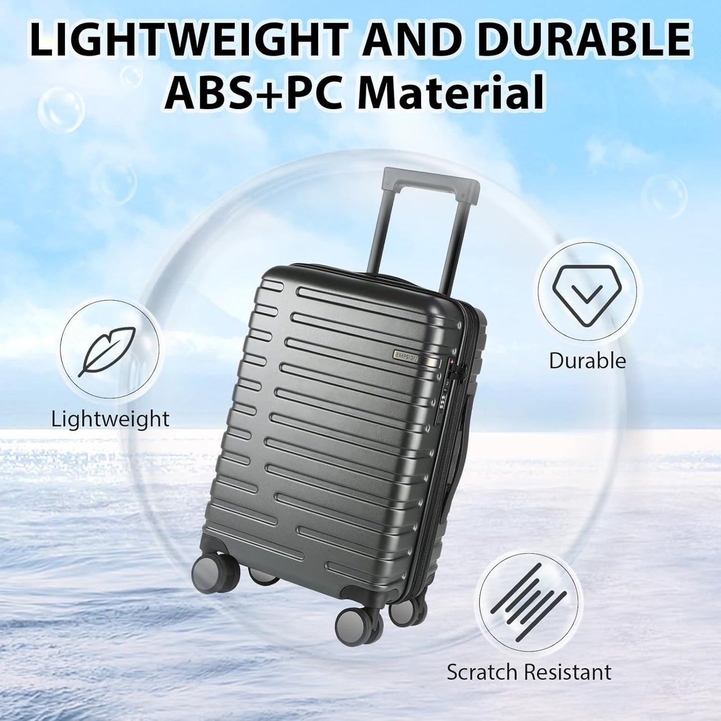 Expandable Hard Shell Carry-On Luggage with Spinner Wheels & TSA Lock