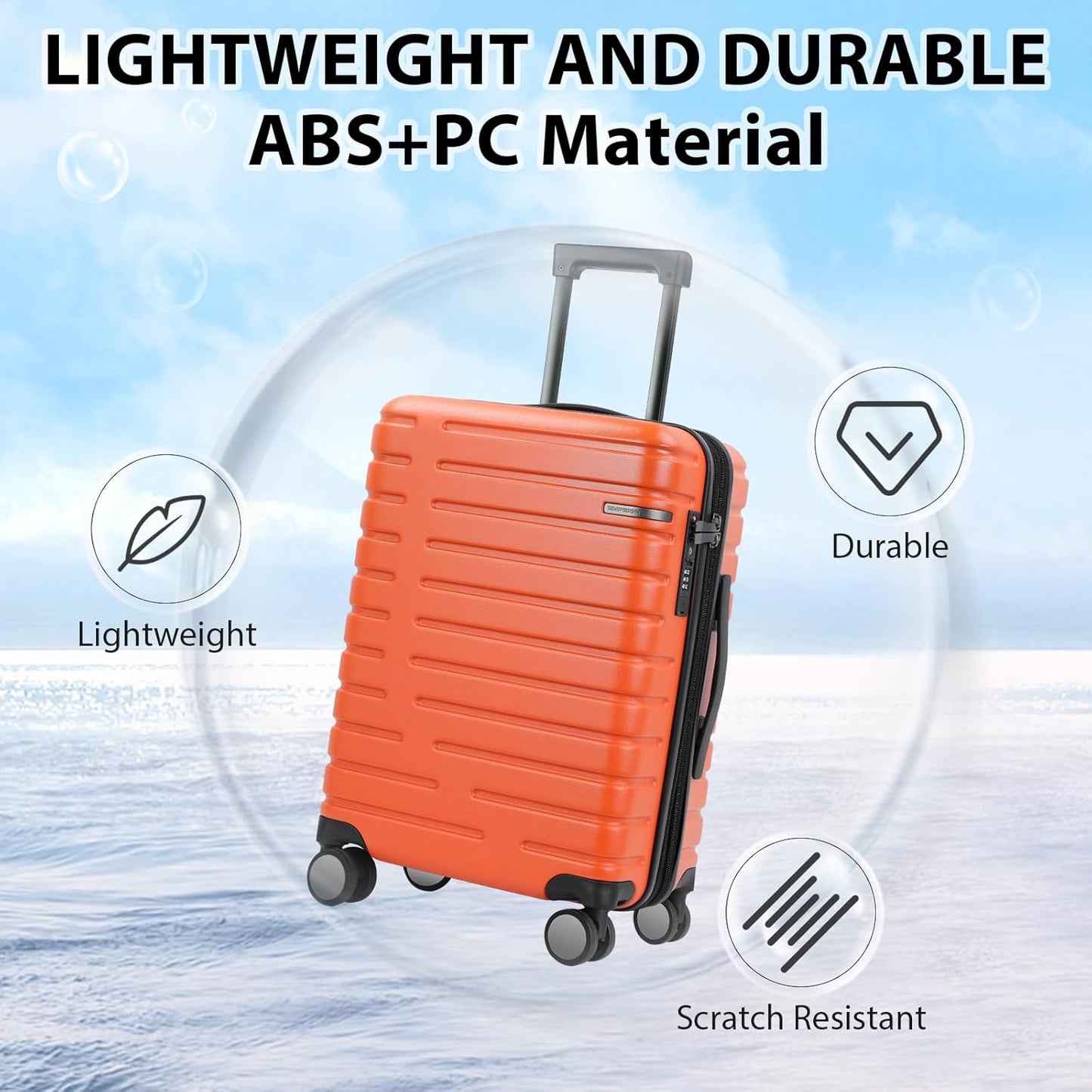 Expandable Hard Shell Carry-On Luggage with Spinner Wheels & TSA Lock